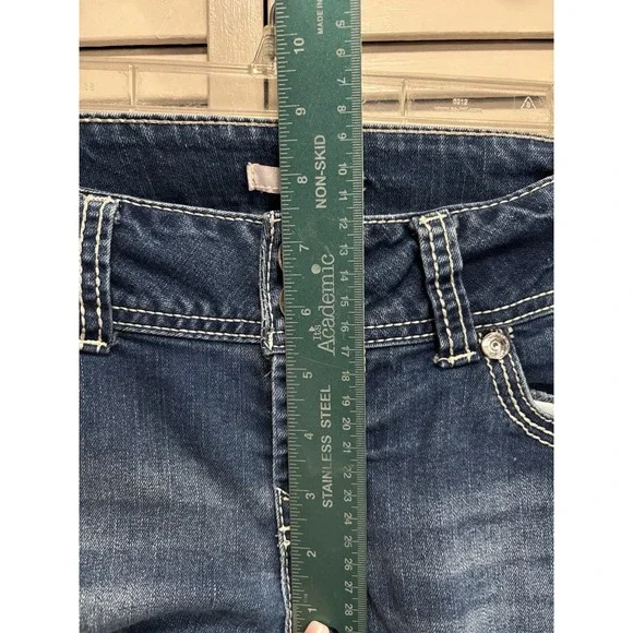 Bongo Skinny Crochet Sequins Med Wash Denim Jeans Size 7 Low Rise Pockets - Picture 2 of 8